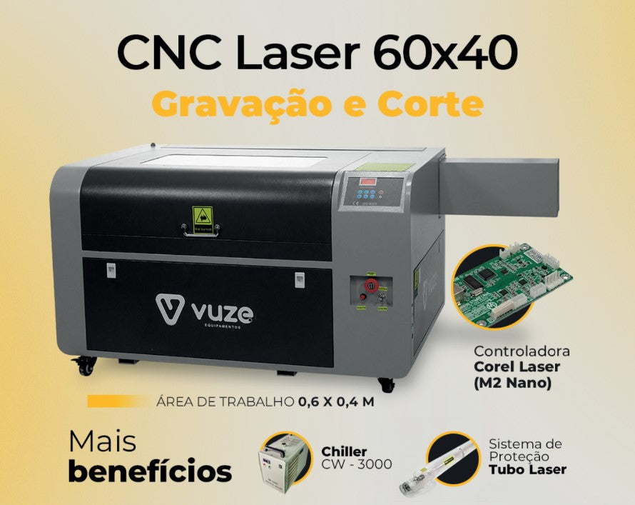 CNC 60x40 Laser de Corte e Gravação 80W com Chiller 3000 VC6040-LM